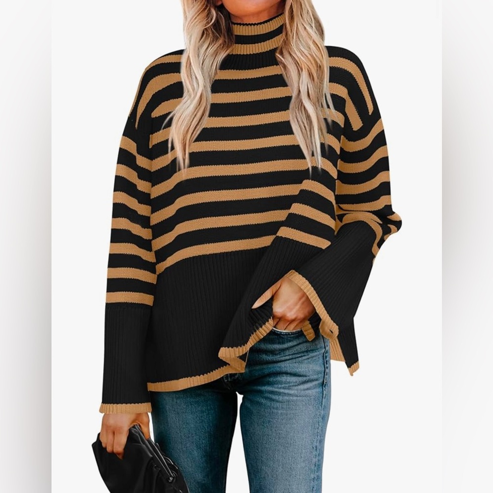 Zesica Casual Mock Turtleneck Striped Pullover Sweater Sz M